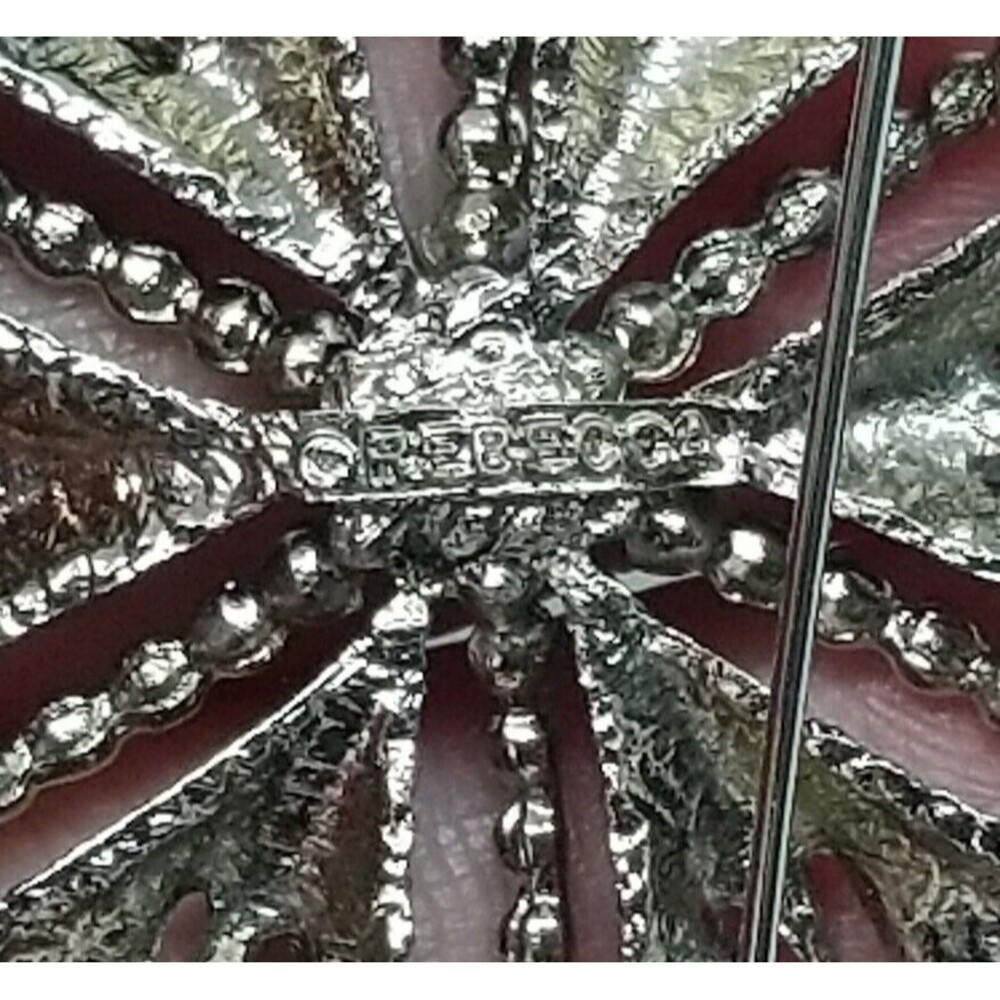 Rebecca Flower Brooch Pendant Silver Tone Openwork Pin Necklace Signed Vintage - Picture 6 of 9